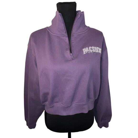 PacSun ladies size M 1/2 zip polo crop long sleeve logo spell out sweatshirt - Picture 3 of 8